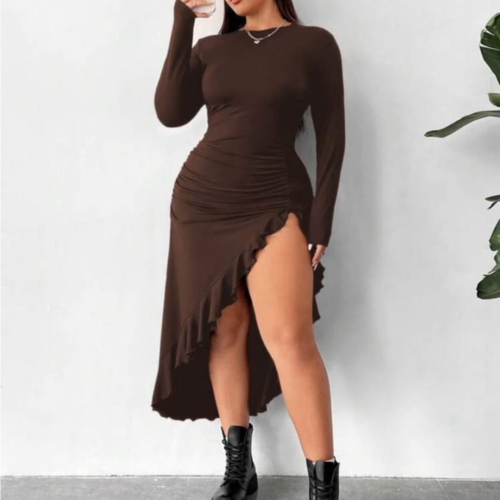 Elegant Brown Asymmetrical Dress
